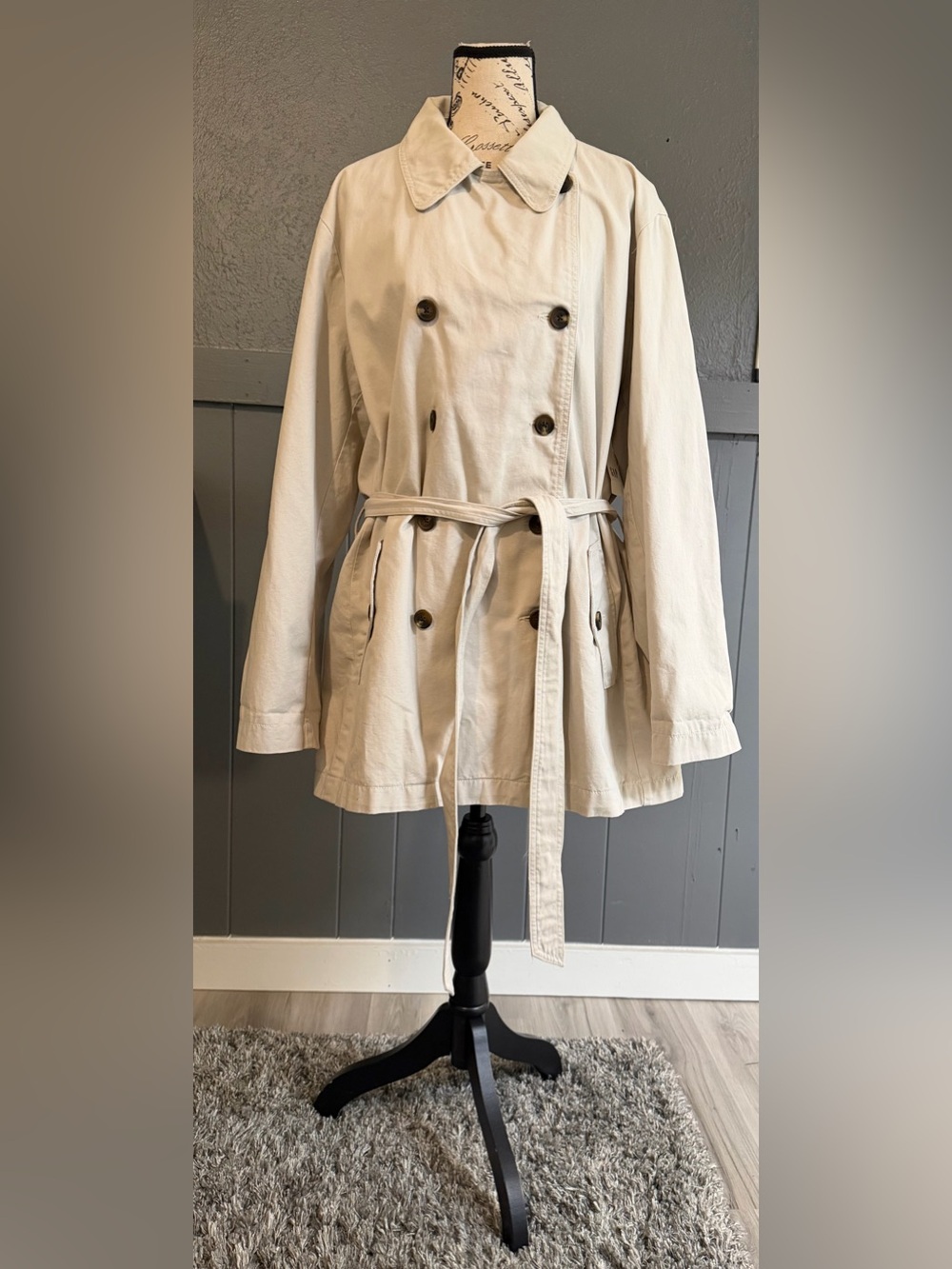 GAP Cream Double-Breasted Belted Trench Coat
